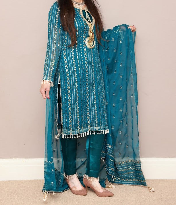 PAKISTANI dress, Party wear Salwar Kameez-teal