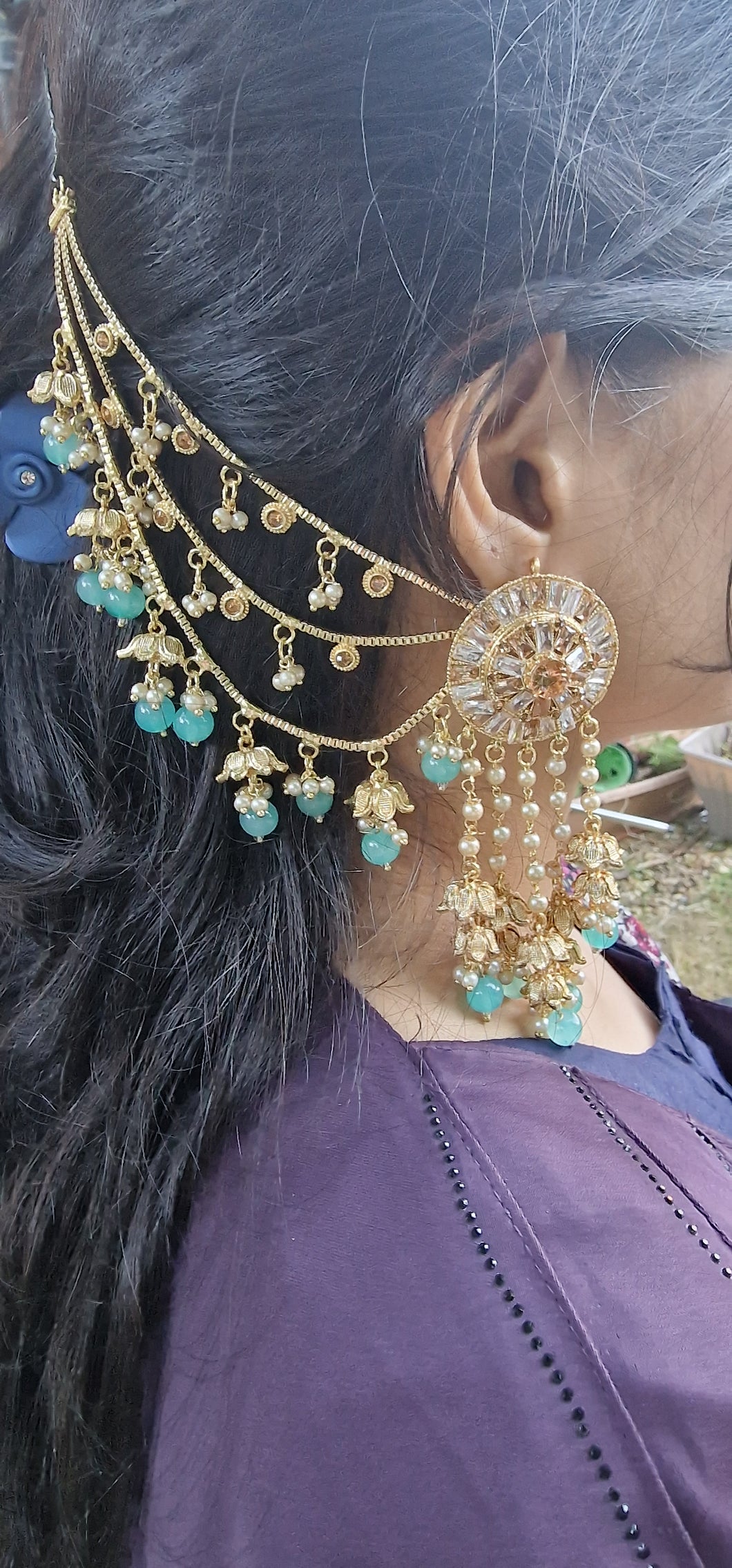 Blue and gold earrings