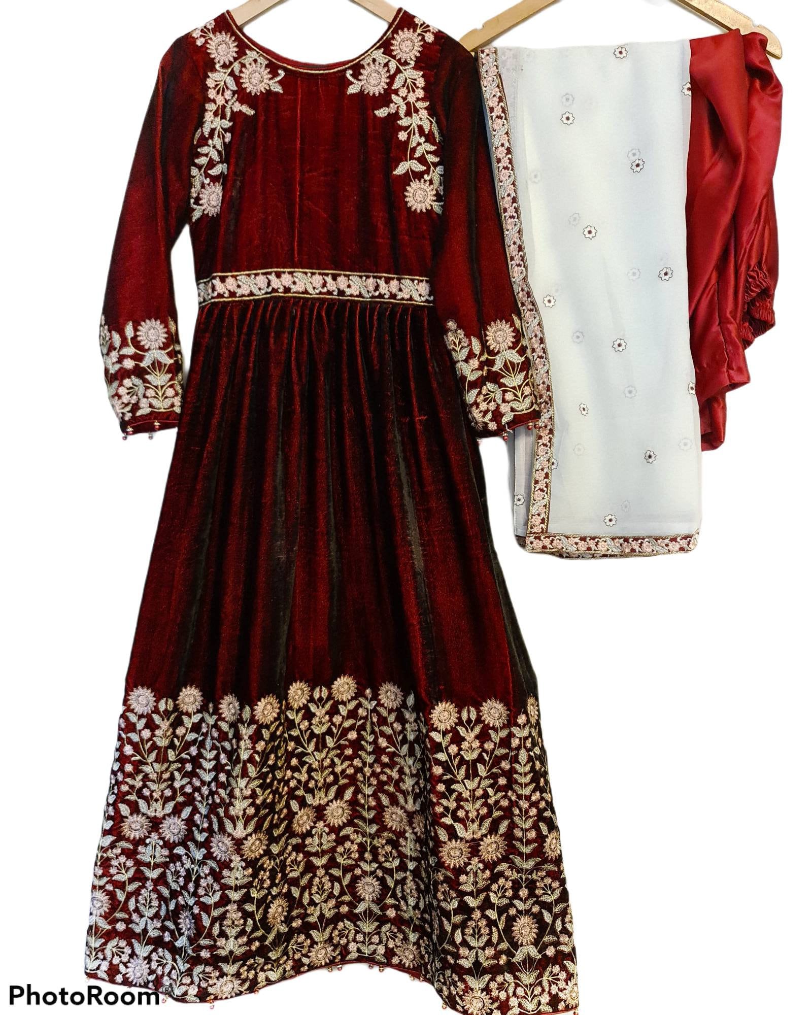 Beautiful Anarkali Dress in Velvet with Sequence Work